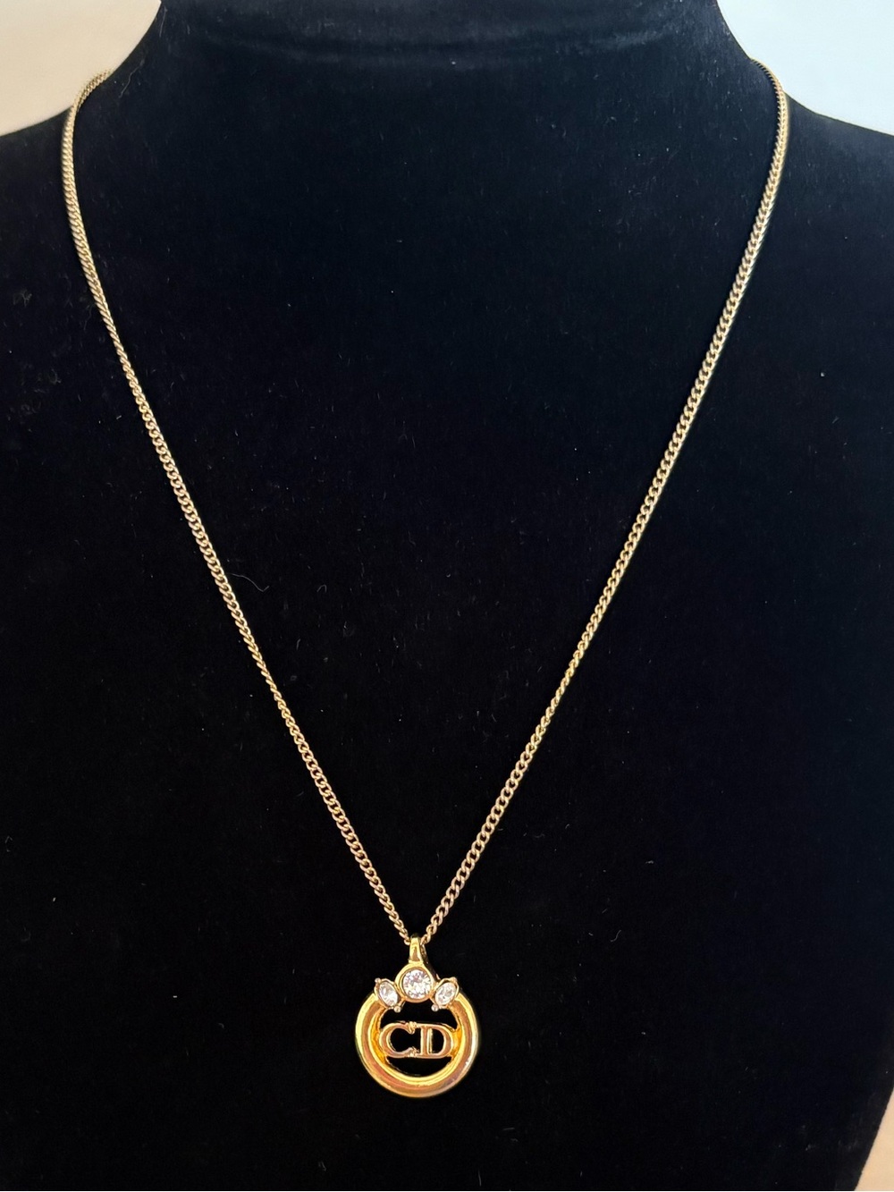 Dior Gold-Tone CD Pendant Necklace with Crystal Accent